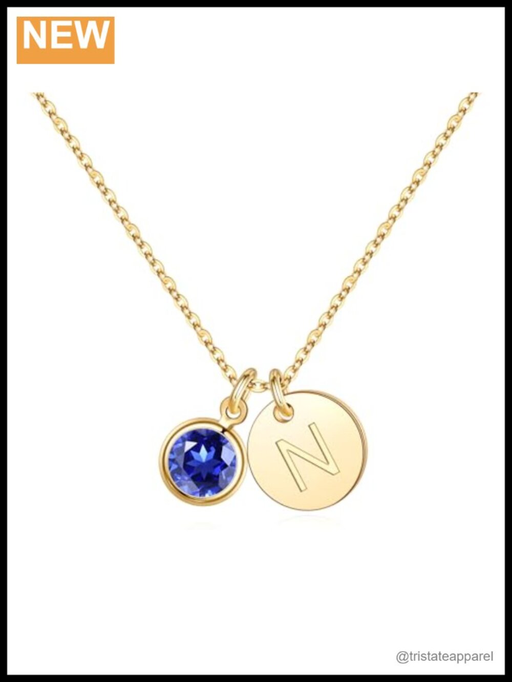 Personalized Initial Birthstone Pendant Necklace Gold Plated Adjustable 16-18"
